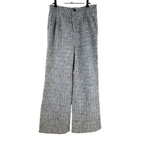 Commense Trousers Women M Black Cream Herringbone Pleats